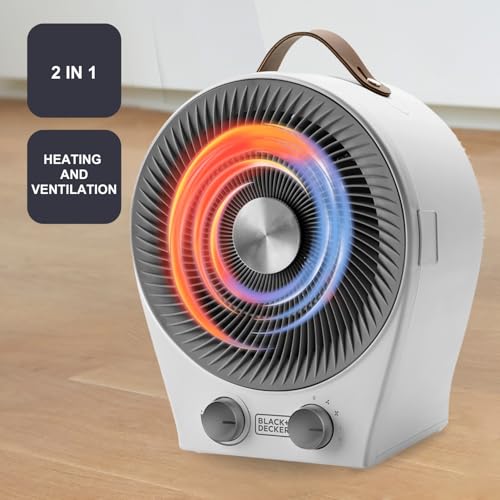 BLACK+DECKER BXSH2000E - Termoventilatore 2000W | 2 Livelli di Riscaldamento + Ventilatore | IP21 per Bagno | Termostato Regolabile | Anti-Surriscaldamento & Anti-Ribaltamento | Compatto con Maniglia