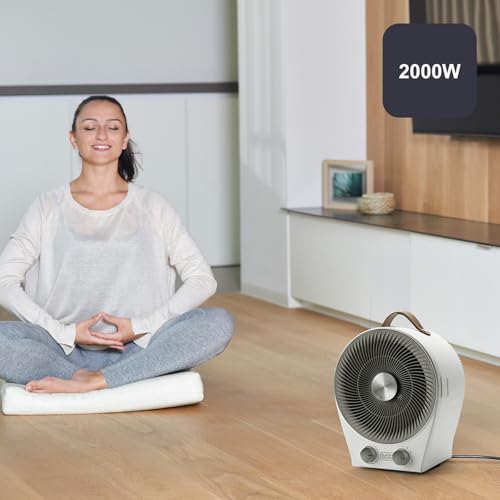 BLACK+DECKER BXSH2000E - Termoventilatore 2000W | 2 Livelli di Riscaldamento + Ventilatore | IP21 per Bagno | Termostato Regolabile | Anti-Surriscaldamento & Anti-Ribaltamento | Compatto con Maniglia