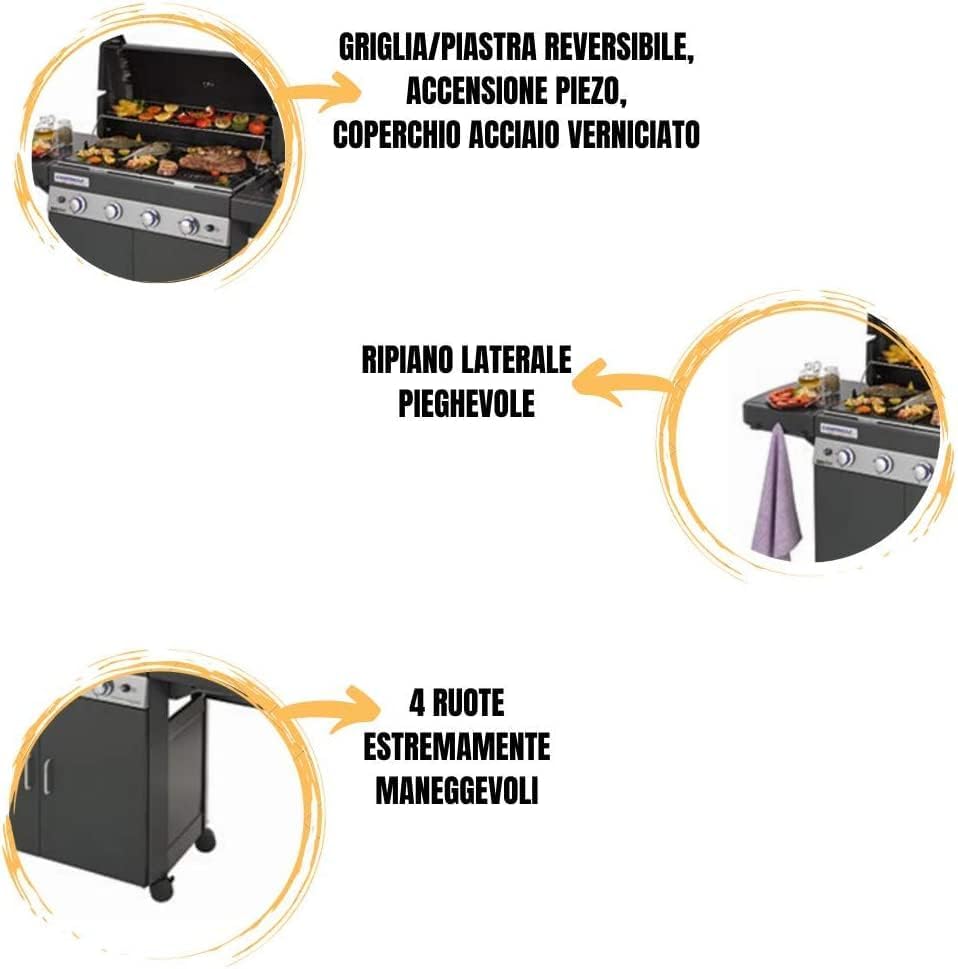 Campingaz 4 Series LS Plus Dual Gas Barbecue con 2 Grill, 4 Bruciatori in Acciaio Inox e 1 a Lato