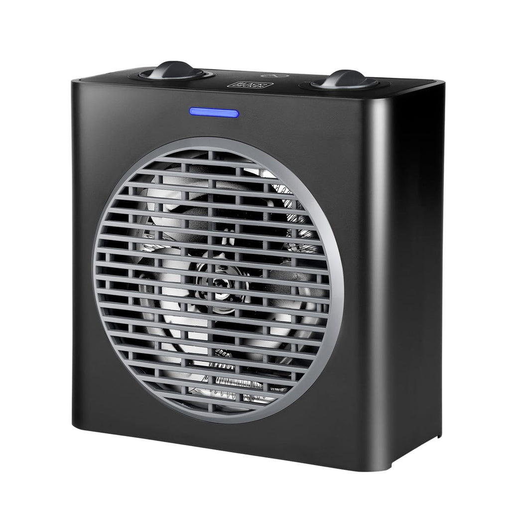 BLACK+DECKER BXSH2000E - Termoventilatore 2000W | 2 Livelli di Riscaldamento + Ventilatore | IP21 per Bagno | Termostato Regolabile | Anti-Surriscaldamento & Anti-Ribaltamento | Compatto con Maniglia