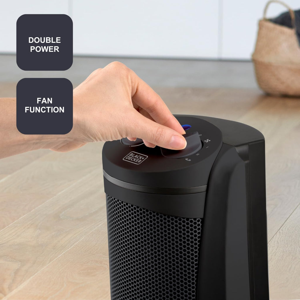 BLACK+DECKER BXSH2000E - Termoventilatore 2000W | 2 Livelli di Riscaldamento + Ventilatore | IP21 per Bagno | Termostato Regolabile | Anti-Surriscaldamento & Anti-Ribaltamento | Compatto con Maniglia