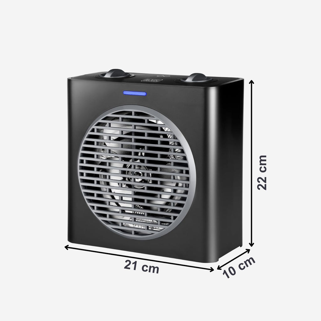 BLACK+DECKER BXSH2000E - Termoventilatore 2000W | 2 Livelli di Riscaldamento + Ventilatore | IP21 per Bagno | Termostato Regolabile | Anti-Surriscaldamento & Anti-Ribaltamento | Compatto con Maniglia