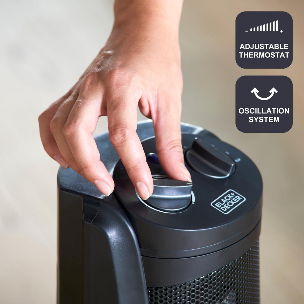 BLACK+DECKER BXSH2000E - Termoventilatore 2000W | 2 Livelli di Riscaldamento + Ventilatore | IP21 per Bagno | Termostato Regolabile | Anti-Surriscaldamento & Anti-Ribaltamento | Compatto con Maniglia