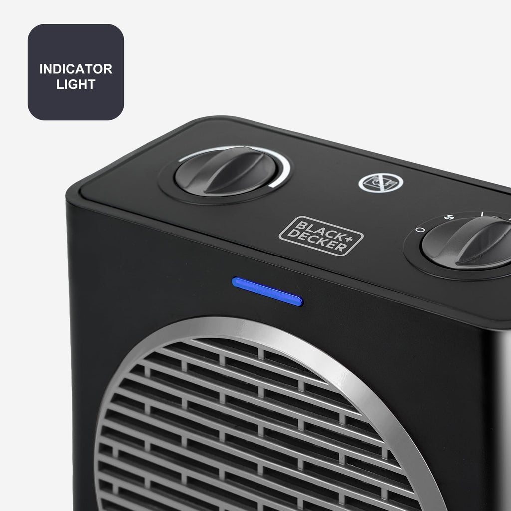 BLACK+DECKER BXSH2000E - Termoventilatore 2000W | 2 Livelli di Riscaldamento + Ventilatore | IP21 per Bagno | Termostato Regolabile | Anti-Surriscaldamento & Anti-Ribaltamento | Compatto con Maniglia