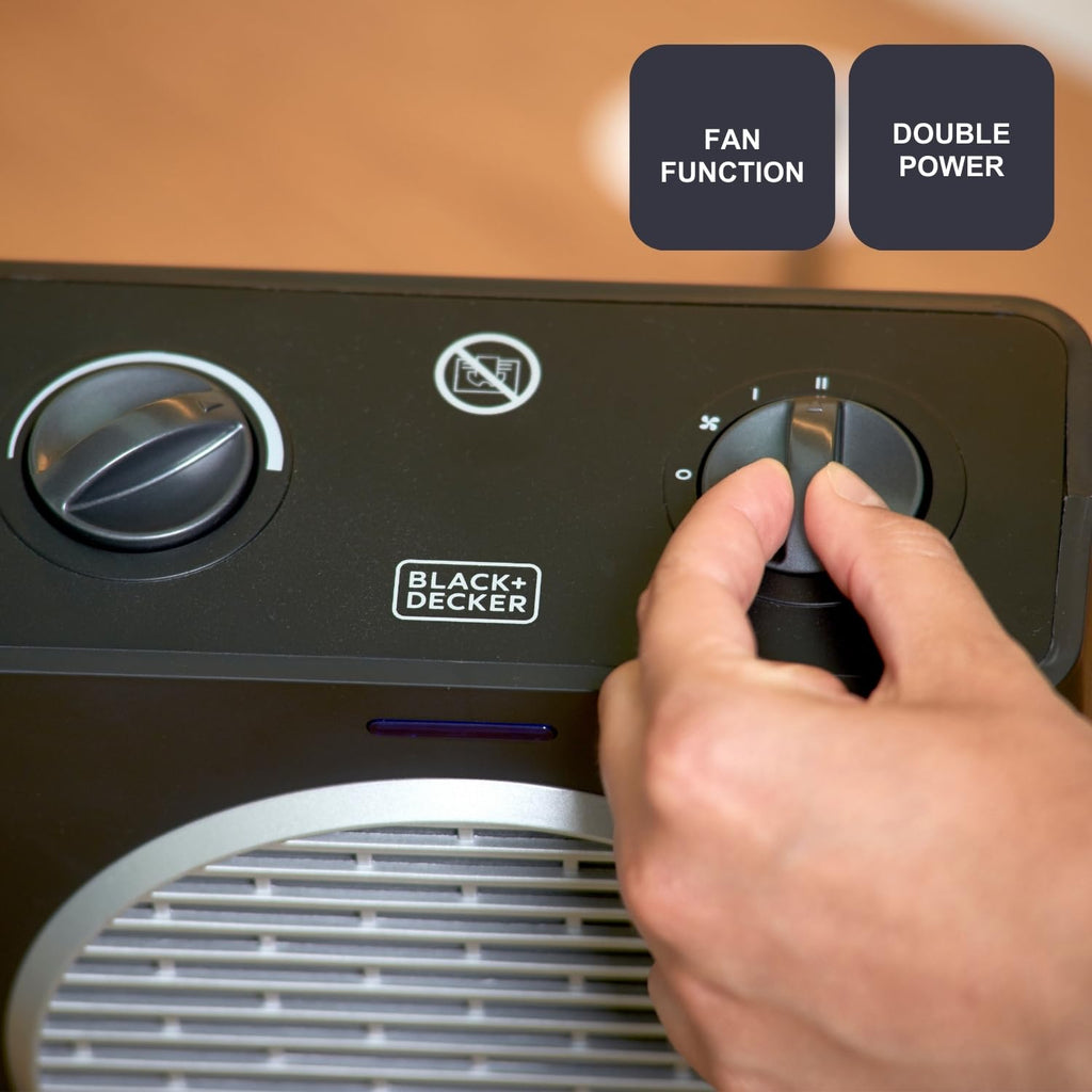 BLACK+DECKER BXSH2000E - Termoventilatore 2000W | 2 Livelli di Riscaldamento + Ventilatore | IP21 per Bagno | Termostato Regolabile | Anti-Surriscaldamento & Anti-Ribaltamento | Compatto con Maniglia