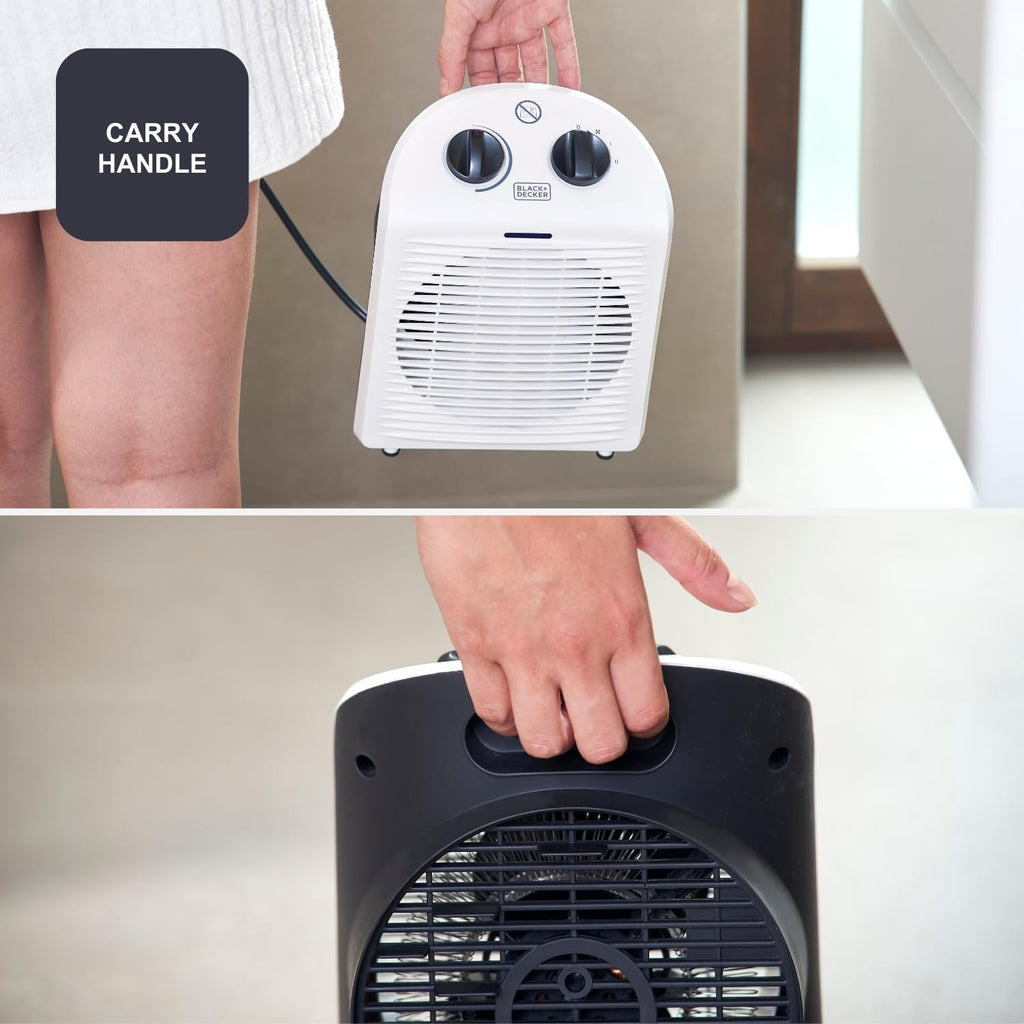 BLACK+DECKER BXSH2000E - Termoventilatore 2000W | 2 Livelli di Riscaldamento + Ventilatore | IP21 per Bagno | Termostato Regolabile | Anti-Surriscaldamento & Anti-Ribaltamento | Compatto con Maniglia