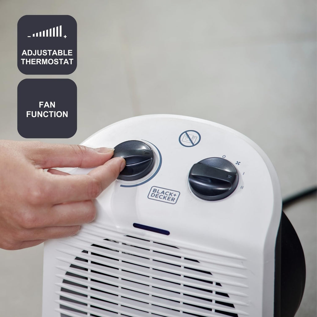 BLACK+DECKER BXSH2000E - Termoventilatore 2000W | 2 Livelli di Riscaldamento + Ventilatore | IP21 per Bagno | Termostato Regolabile | Anti-Surriscaldamento & Anti-Ribaltamento | Compatto con Maniglia