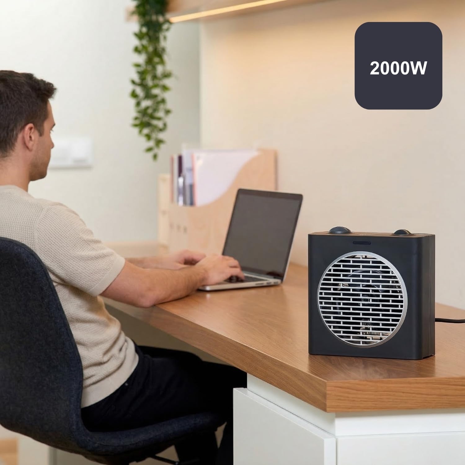 BLACK+DECKER BXSH2000E - Termoventilatore 2000W | 2 Livelli di Riscaldamento + Ventilatore | IP21 per Bagno | Termostato Regolabile | Anti-Surriscaldamento & Anti-Ribaltamento | Compatto con Maniglia