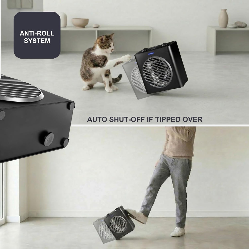 BLACK+DECKER BXSH2000E - Termoventilatore 2000W | 2 Livelli di Riscaldamento + Ventilatore | IP21 per Bagno | Termostato Regolabile | Anti-Surriscaldamento & Anti-Ribaltamento | Compatto con Maniglia