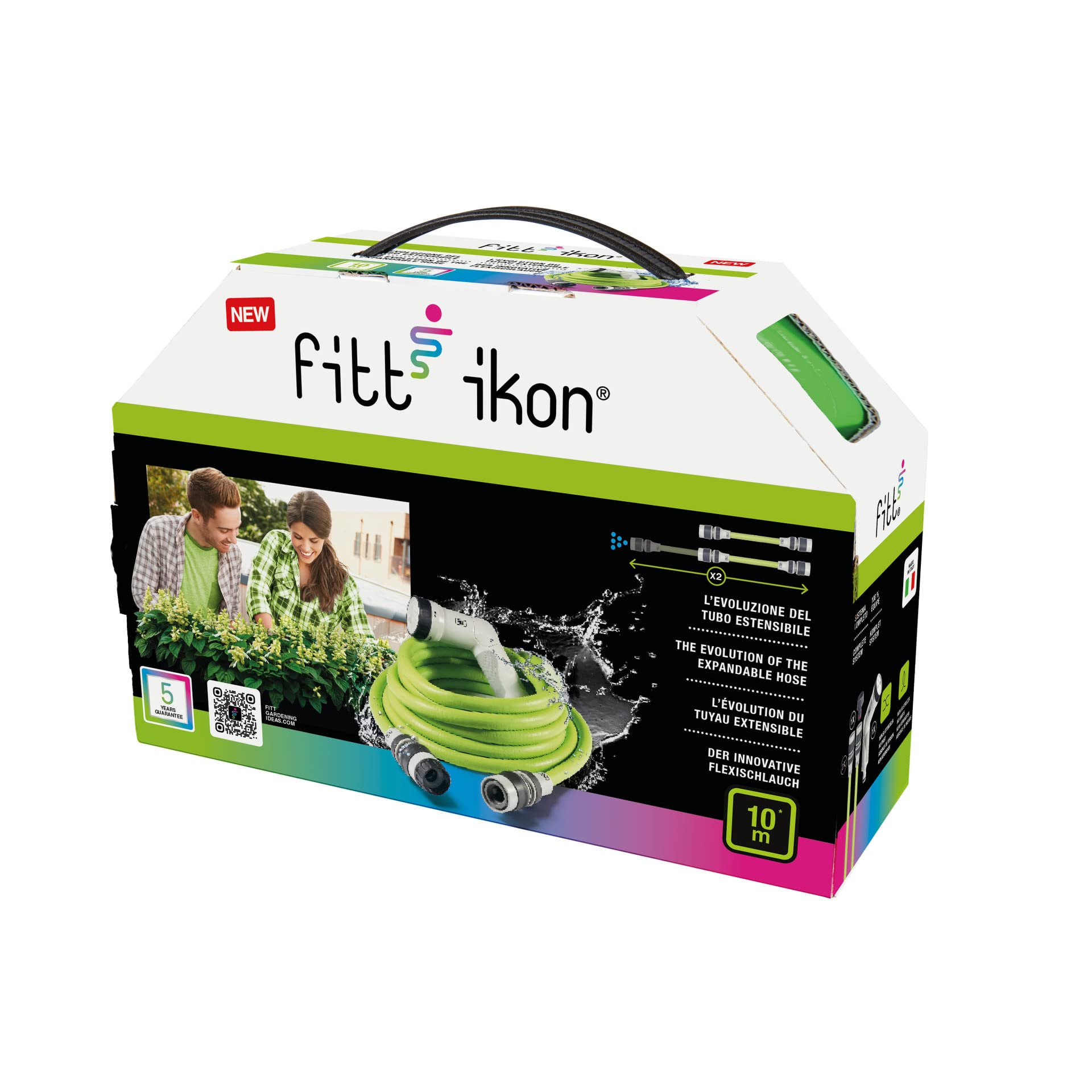 FITT IKON 15 m, Tubo Acqua da Giardino per Irrigazione, Estensibile, Compatto, Leggero e Pronto all'uso, con Pistola Multigetto, Lime