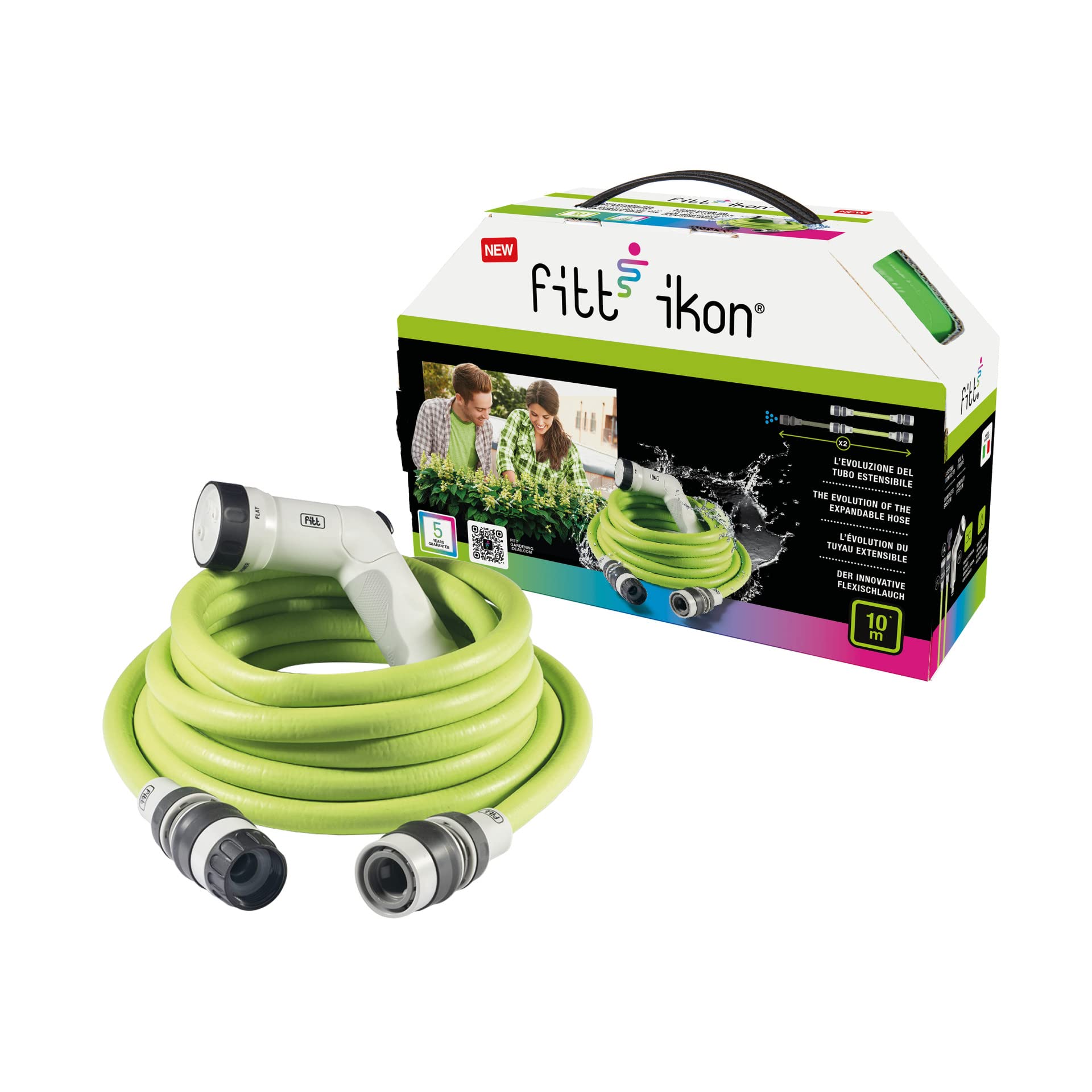 FITT IKON 15 m, Tubo Acqua da Giardino per Irrigazione, Estensibile, Compatto, Leggero e Pronto all'uso, con Pistola Multigetto, Lime