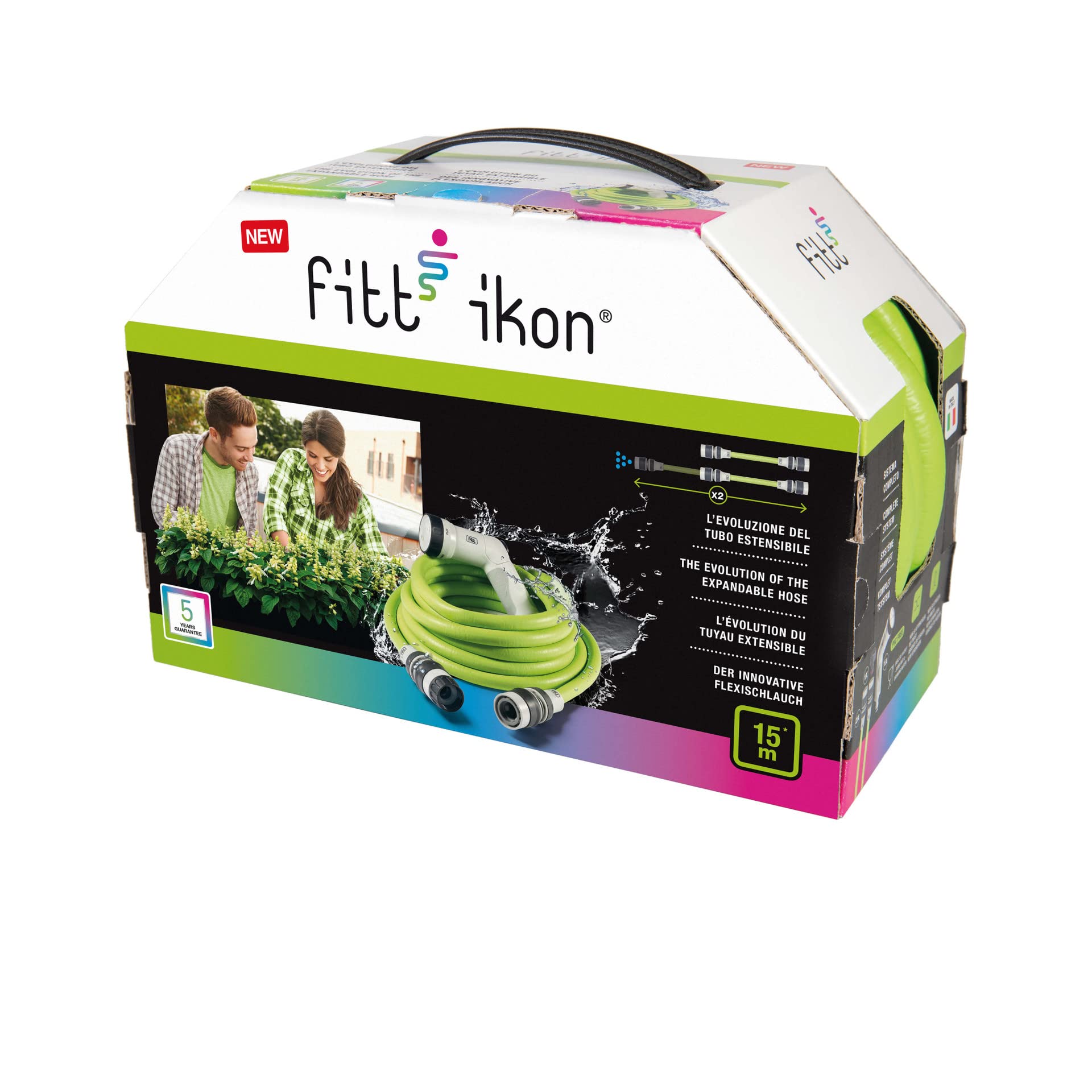 FITT IKON 15 m, Tubo Acqua da Giardino per Irrigazione, Estensibile, Compatto, Leggero e Pronto all'uso, con Pistola Multigetto, Lime