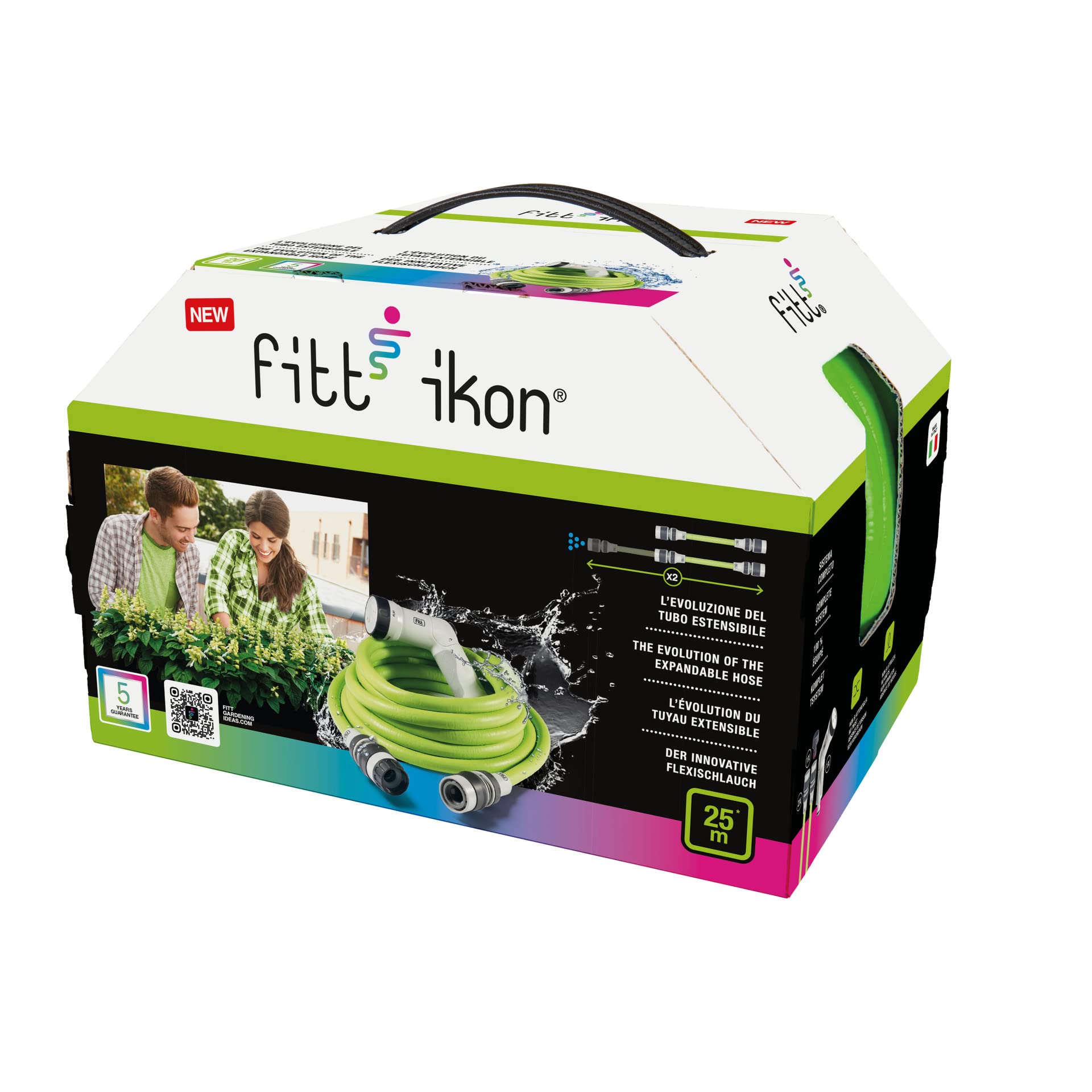 FITT IKON 15 m, Tubo Acqua da Giardino per Irrigazione, Estensibile, Compatto, Leggero e Pronto all'uso, con Pistola Multigetto, Lime