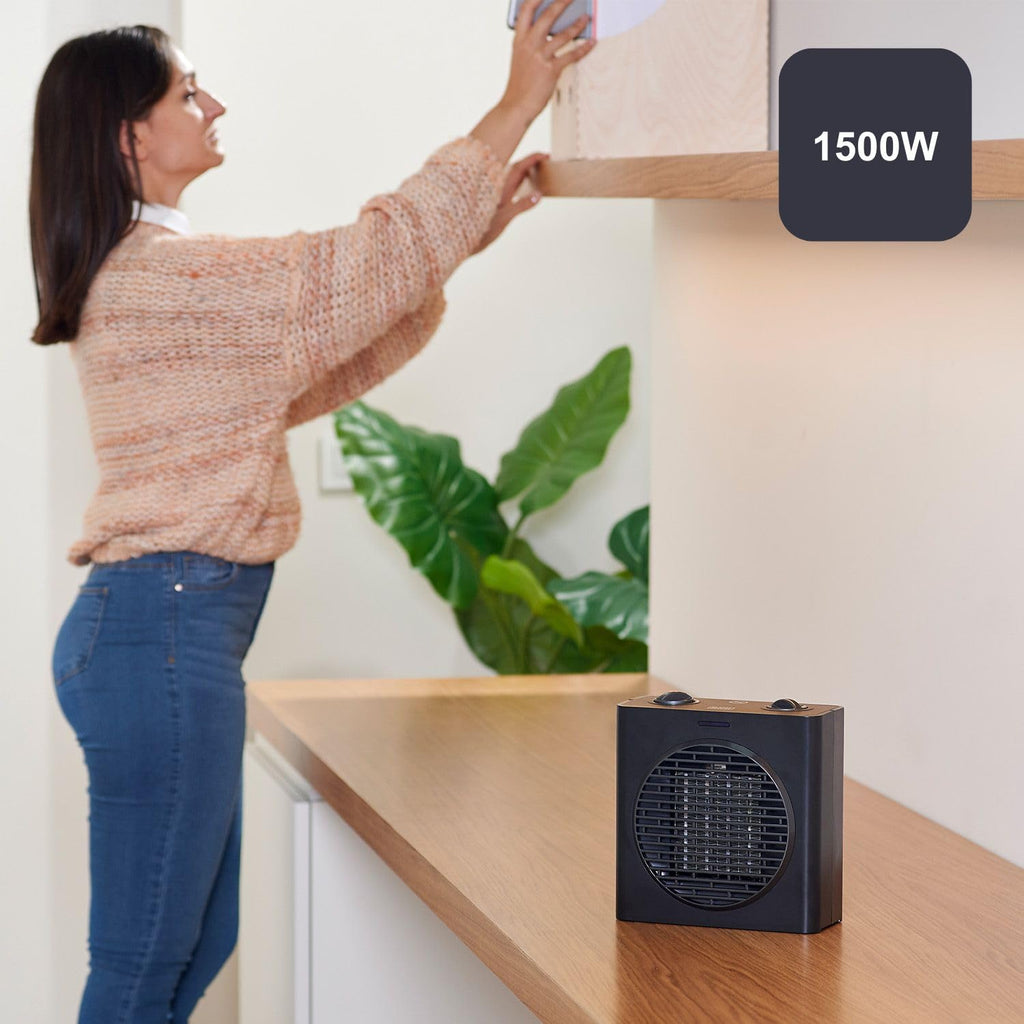 BLACK+DECKER BXSH2000E - Termoventilatore 2000W | 2 Livelli di Riscaldamento + Ventilatore | IP21 per Bagno | Termostato Regolabile | Anti-Surriscaldamento & Anti-Ribaltamento | Compatto con Maniglia