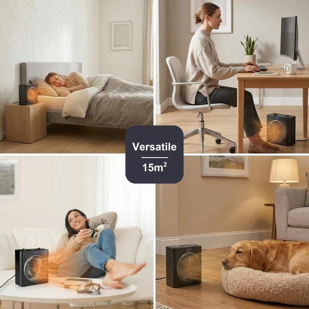 BLACK+DECKER BXSH2000E - Termoventilatore 2000W | 2 Livelli di Riscaldamento + Ventilatore | IP21 per Bagno | Termostato Regolabile | Anti-Surriscaldamento & Anti-Ribaltamento | Compatto con Maniglia
