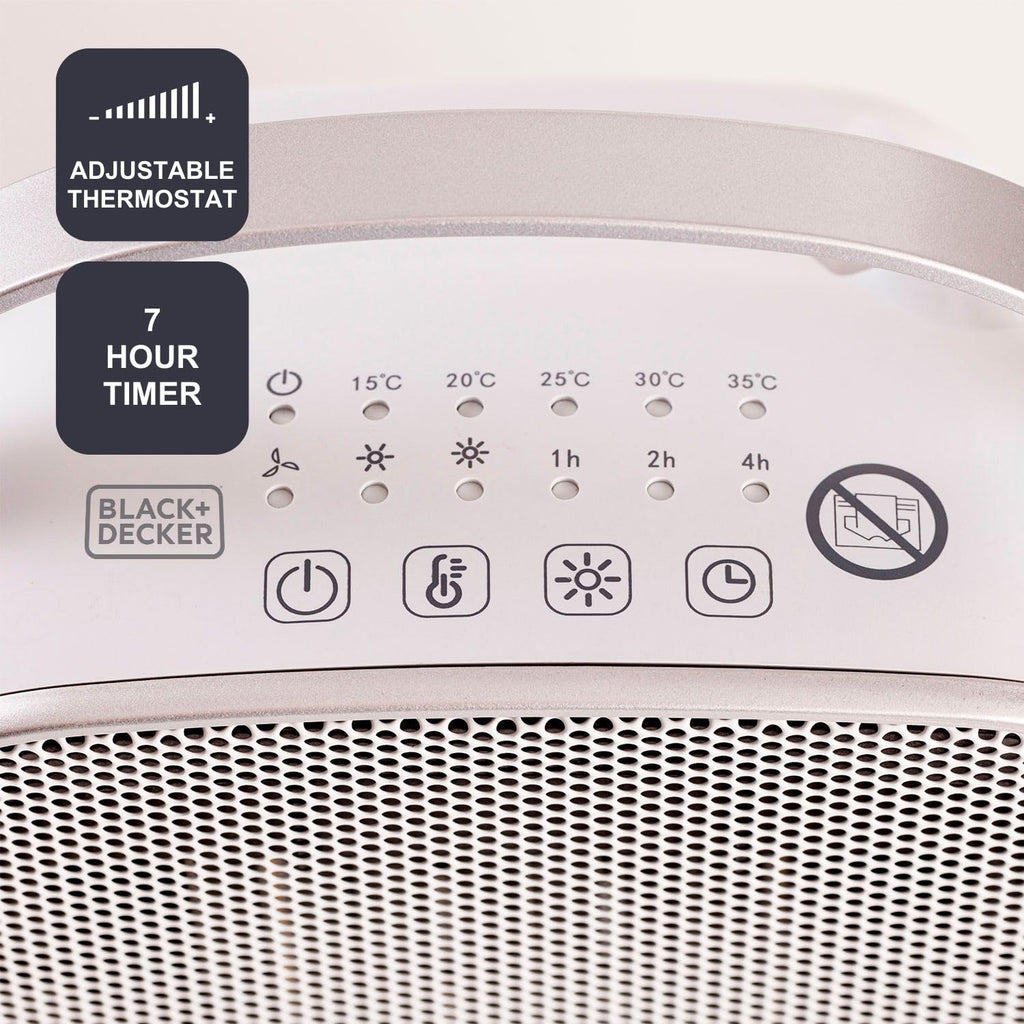 BLACK+DECKER BXSH2000E - Termoventilatore 2000W | 2 Livelli di Riscaldamento + Ventilatore | IP21 per Bagno | Termostato Regolabile | Anti-Surriscaldamento & Anti-Ribaltamento | Compatto con Maniglia