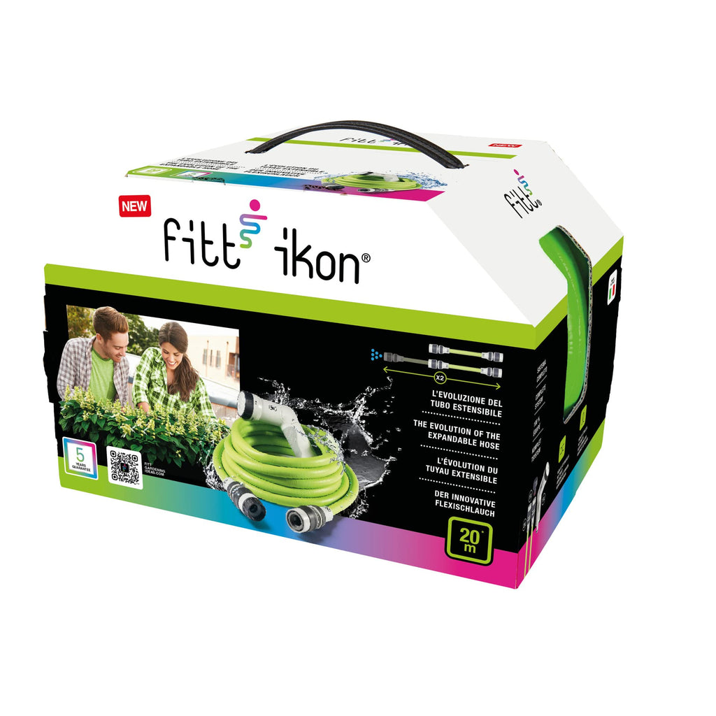 FITT IKON 15 m, Tubo Acqua da Giardino per Irrigazione, Estensibile, Compatto, Leggero e Pronto all'uso, con Pistola Multigetto, Lime