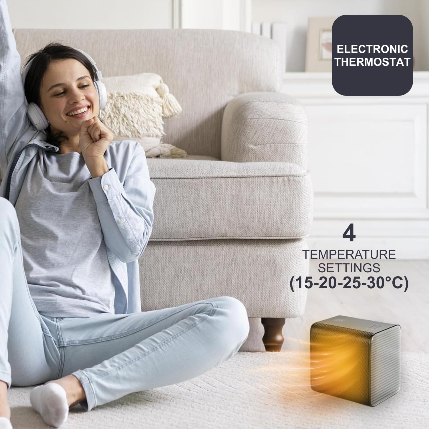 BLACK+DECKER BXSH2000E - Termoventilatore 2000W | 2 Livelli di Riscaldamento + Ventilatore | IP21 per Bagno | Termostato Regolabile | Anti-Surriscaldamento & Anti-Ribaltamento | Compatto con Maniglia
